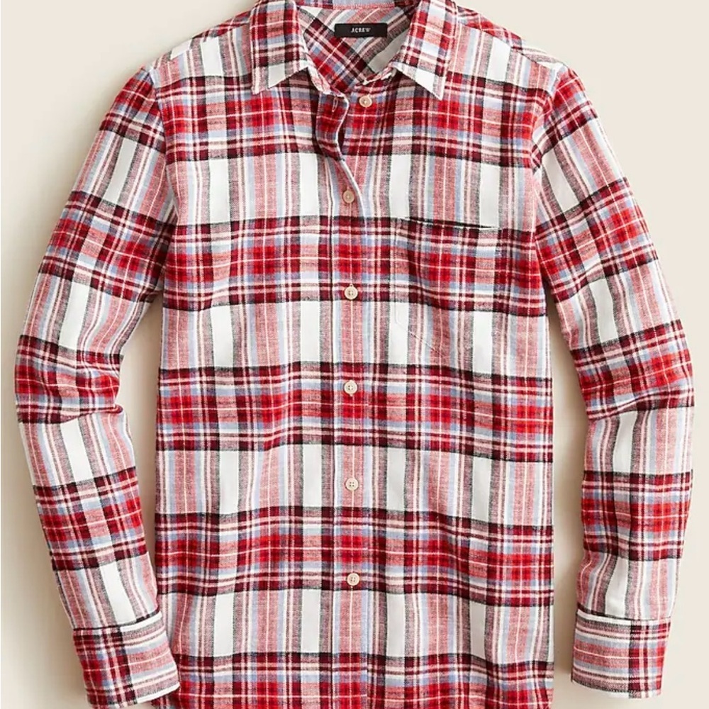 J. Crew Classic Fit Flannel Shirt Womens Size 2 Vintage Plaid Red Black White